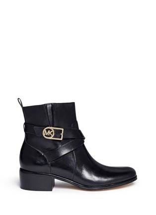 Main View - Click To Enlarge - MICHAEL KORS - 'Bryce' logo buckle strap leather boots