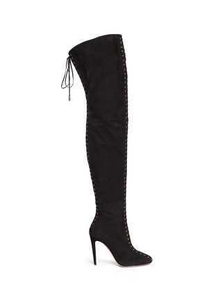 Main View - Click To Enlarge - AQUAZZURA - 'Corset Cuissard' suede lace-up thigh high boots
