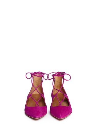 Figure View - Click To Enlarge - AQUAZZURA - 'Christy' suede lace-up skimmer flats