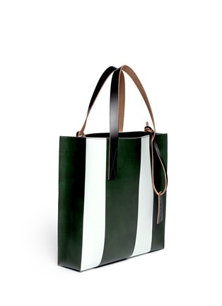 Detail View - Click To Enlarge - MARNI - Stripe front leather tote