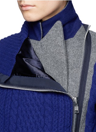 Detail View - Click To Enlarge - SACAI - Cable knit panel zip blazer combo jacket