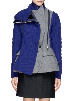 Main View - Click To Enlarge - SACAI - Cable knit panel zip blazer combo jacket