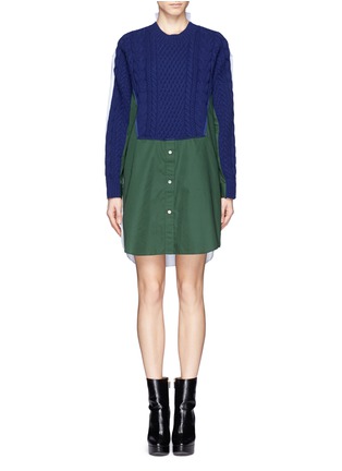 Main View - Click To Enlarge - SACAI - Wool cable knit panel poplin shirt dress
