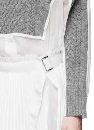 Detail View - Click To Enlarge - SACAI - Cable knit panel poplin shirt with plissé chiffon wrap skirt