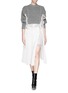 Detail View - Click To Enlarge - SACAI - Cable knit panel poplin shirt with plissé chiffon wrap skirt