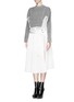 Front View - Click To Enlarge - SACAI - Cable knit panel poplin shirt with plissé chiffon wrap skirt