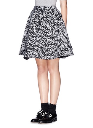 Front View - Click To Enlarge - KENZO - Double layer zigzag print flare skirt