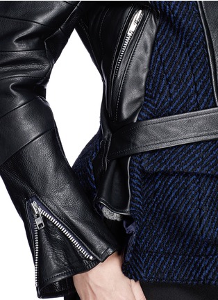 Detail View - Click To Enlarge - SACAI - Leather herringbone wool peplum biker jacket