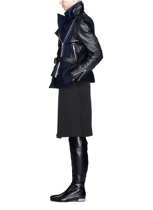 Figure View - Click To Enlarge - SACAI - Leather herringbone wool peplum biker jacket