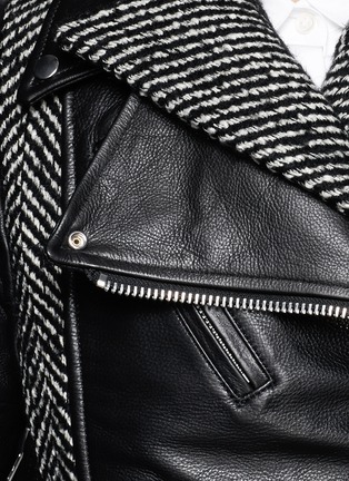 Detail View - Click To Enlarge - SACAI - Herringbone cowhide peplum hem leather biker jacket