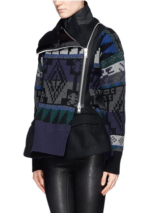 Front View - Click To Enlarge - SACAI - Intarsia knit wool blend peplum jacket