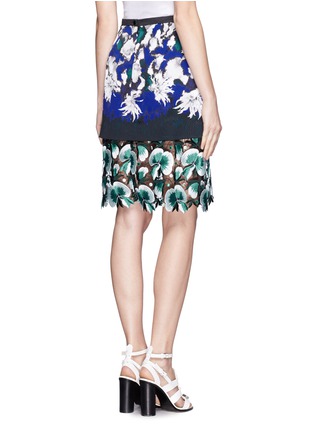 Back View - Click To Enlarge - PETER PILOTTO - Orchid print floral lace bottom double layer skirt