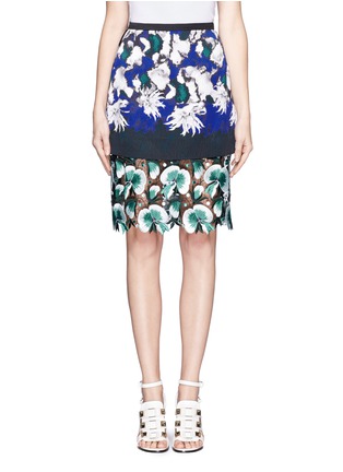 Main View - Click To Enlarge - PETER PILOTTO - Orchid print floral lace bottom double layer skirt