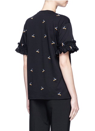 Back View - Click To Enlarge - VICTORIA, VICTORIA BECKHAM - Hummingbird embroidered ruffle sleeve T-shirt