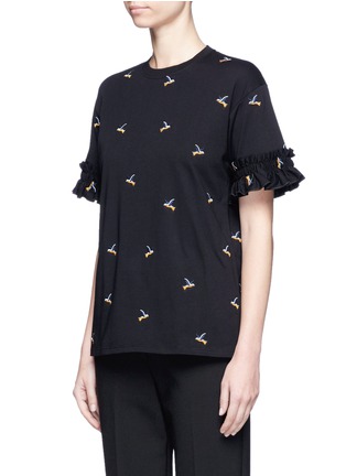 Front View - Click To Enlarge - VICTORIA, VICTORIA BECKHAM - Hummingbird embroidered ruffle sleeve T-shirt