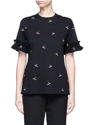 Main View - Click To Enlarge - VICTORIA, VICTORIA BECKHAM - Hummingbird embroidered ruffle sleeve T-shirt