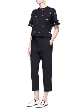 Figure View - Click To Enlarge - VICTORIA, VICTORIA BECKHAM - Hummingbird embroidered ruffle sleeve T-shirt