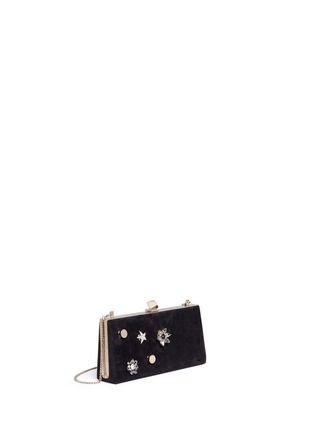 Detail View - Click To Enlarge - JIMMY CHOO - 'Celeste/S' interchangeable Swarovski crystal button suede clutch