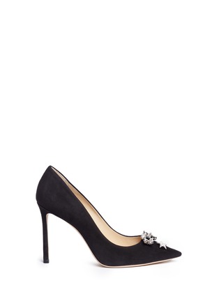 Main View - Click To Enlarge - JIMMY CHOO - 'Jasmine 100' interchangeable Swarovski crystal button suede pumps