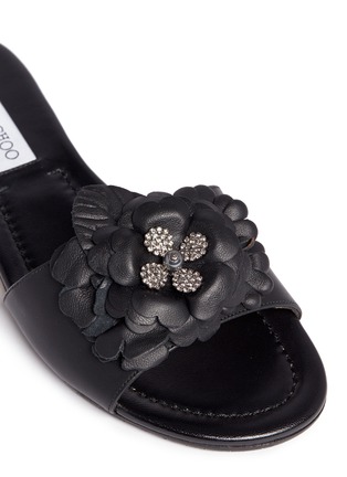 Detail View - Click To Enlarge - JIMMY CHOO - 'Neave' strass floral appliqué leather slide sandals