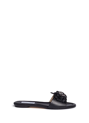 Main View - Click To Enlarge - JIMMY CHOO - 'Neave' strass floral appliqué leather slide sandals