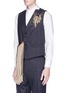 Front View - Click To Enlarge - DRIES VAN NOTEN - Tassel strap calligraphy embroidered pinstripe waistcoat