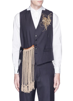 Main View - Click To Enlarge - DRIES VAN NOTEN - Tassel strap calligraphy embroidered pinstripe waistcoat