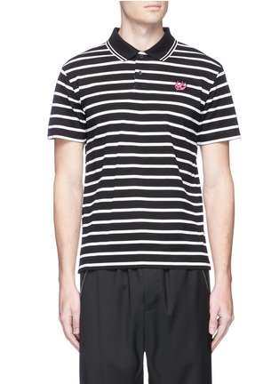 Main View - Click To Enlarge - MC Q - Swallow skull patch stripe cotton polo shirt