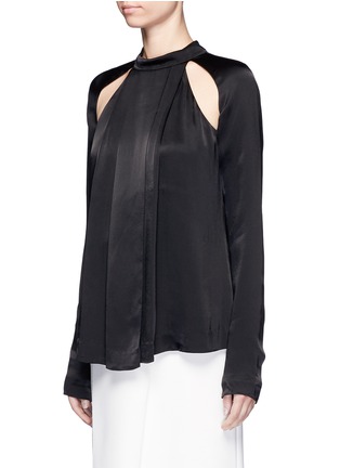 Front View - Click To Enlarge - C/MEO COLLECTIVE - 'Can't' Resist' cutout shoulder pleated satin top