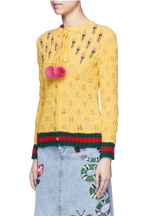 Front View - Click To Enlarge - GUCCI - Floral intarsia crochet knit cardigan