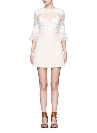 Main View - Click To Enlarge - SELF-PORTRAIT - Trumpet sleeve guipure lace crepe shift dress