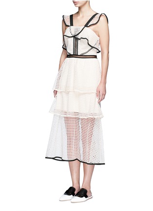 Front View - Click To Enlarge - SELF-PORTRAIT - Contrast trim geometric guipure lace ruffle dress