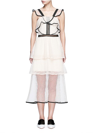 Main View - Click To Enlarge - SELF-PORTRAIT - Contrast trim geometric guipure lace ruffle dress
