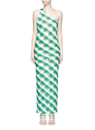 Main View - Click To Enlarge - STELLA MCCARTNEY - 'Transparent Checks' crisscross stripe one-shoulder dress