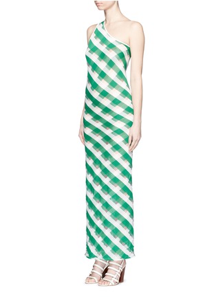 Figure View - Click To Enlarge - STELLA MCCARTNEY - 'Transparent Checks' crisscross stripe one-shoulder dress