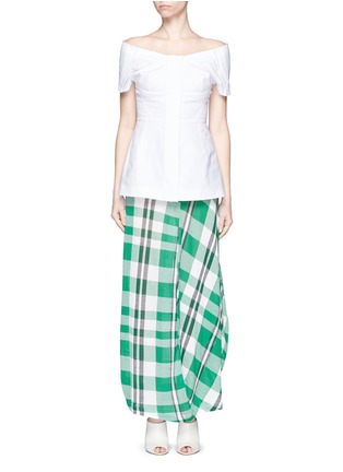 Figure View - Click To Enlarge - STELLA MCCARTNEY - Solid check cotton knit drape maxi skirt