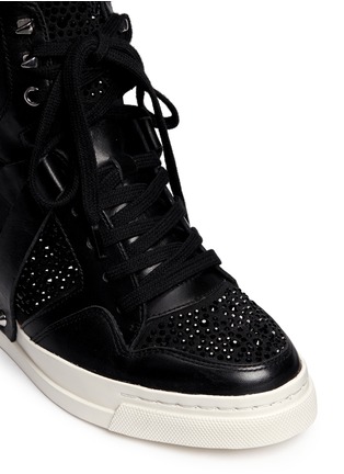 Detail View - Click To Enlarge - ASH - 'Club' high top crystal leather wedge sneakers