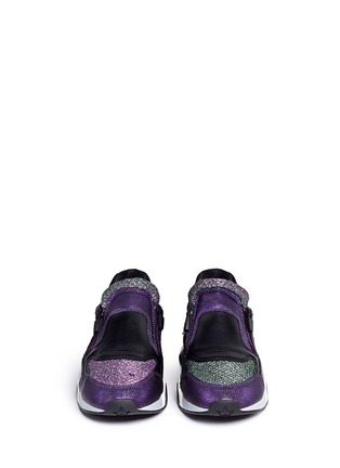 Figure View - Click To Enlarge - ASH - 'Hop' croc embossed leather glitter lamé sneakers