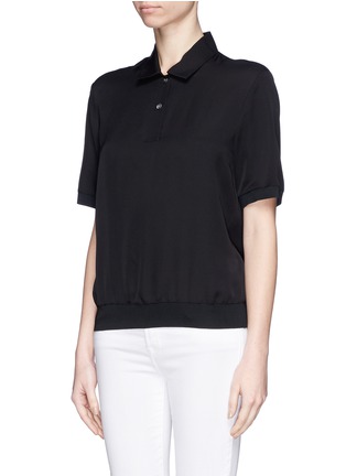 Front View - Click To Enlarge - THEORY - 'Curza' rib trim silk polo tee