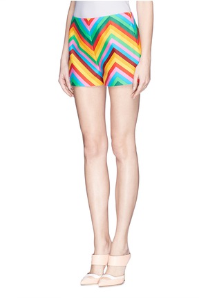 Front View - Click To Enlarge - VALENTINO GARAVANI - '1973' chevron stripe twill shorts
