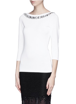 Front View - Click To Enlarge - ST. JOHN - Beaded strass neckline stretch sweater