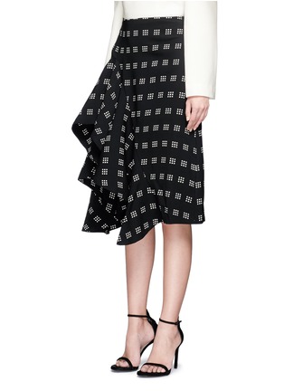 Front View - Click To Enlarge - C/MEO COLLECTIVE - 'Spelt Out' tile print asymmetric ruffled skirt