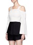 Front View - Click To Enlarge - C/MEO COLLECTIVE - 'Outgrown' satin trim cold shoulder cropped top