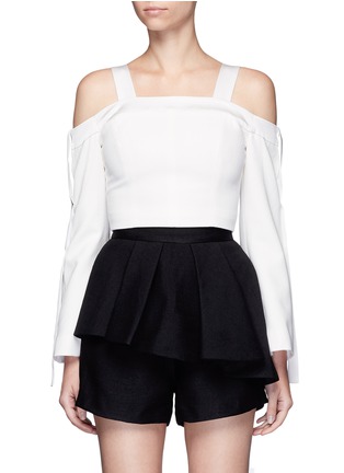 Main View - Click To Enlarge - C/MEO COLLECTIVE - 'Outgrown' satin trim cold shoulder cropped top
