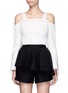 Main View - Click To Enlarge - C/MEO COLLECTIVE - 'Outgrown' satin trim cold shoulder cropped top