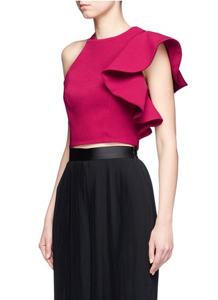 Front View - Click To Enlarge - C/MEO COLLECTIVE - 'Heart Commands' asymmetric ruffle sleeve cropped top