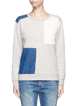 Main View - Click To Enlarge - CLOSED - Denim patchwork fleece lined sweatshirt