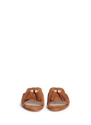 Front View - Click To Enlarge - STUART WEITZMAN - 'Two Tassels' suede slide sandals