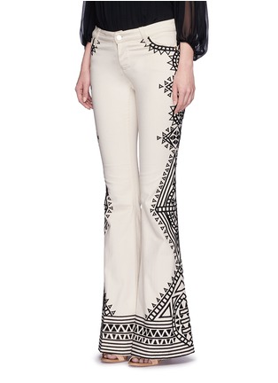 Front View - Click To Enlarge - ALICE & OLIVIA - 'Ryley' tribal embroidery flare jeans