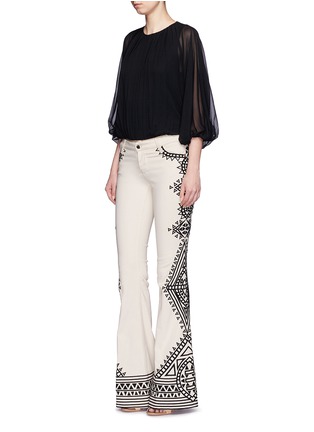 Figure View - Click To Enlarge - ALICE & OLIVIA - 'Ryley' tribal embroidery flare jeans